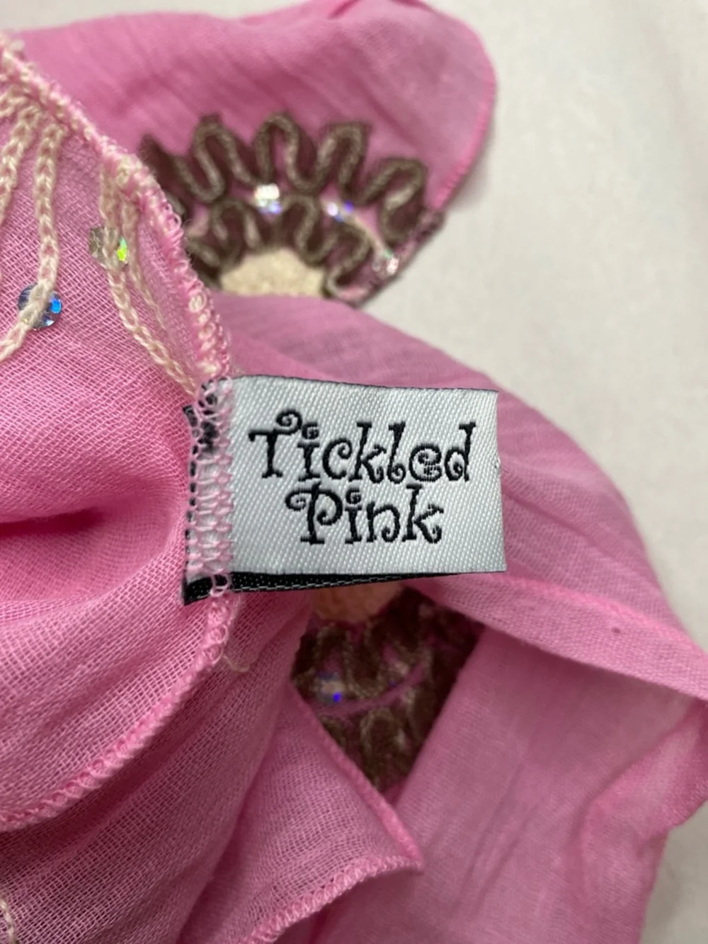 Vintage Y2K Boho Tickled Pink Embroidered Sequin 100% Cotton Scarf 66”X 15”